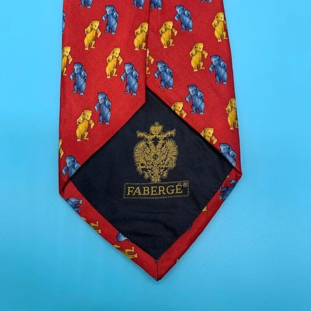 Faberge Bear Print Men's All Silk Classic Neck Tie‎ Handmade in USA